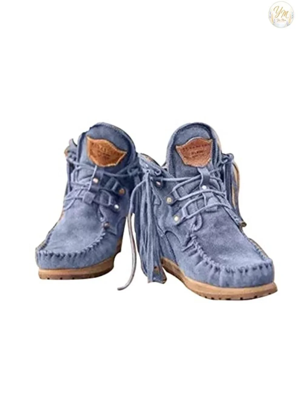 Women's Vintage Fringed Ankle Boots Faux Suede Comfy Round Toe Hippie Mocc